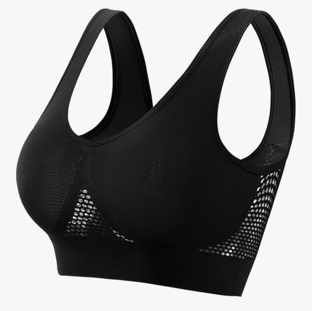 Black Sports Bra with Wide Straps and Support Band
